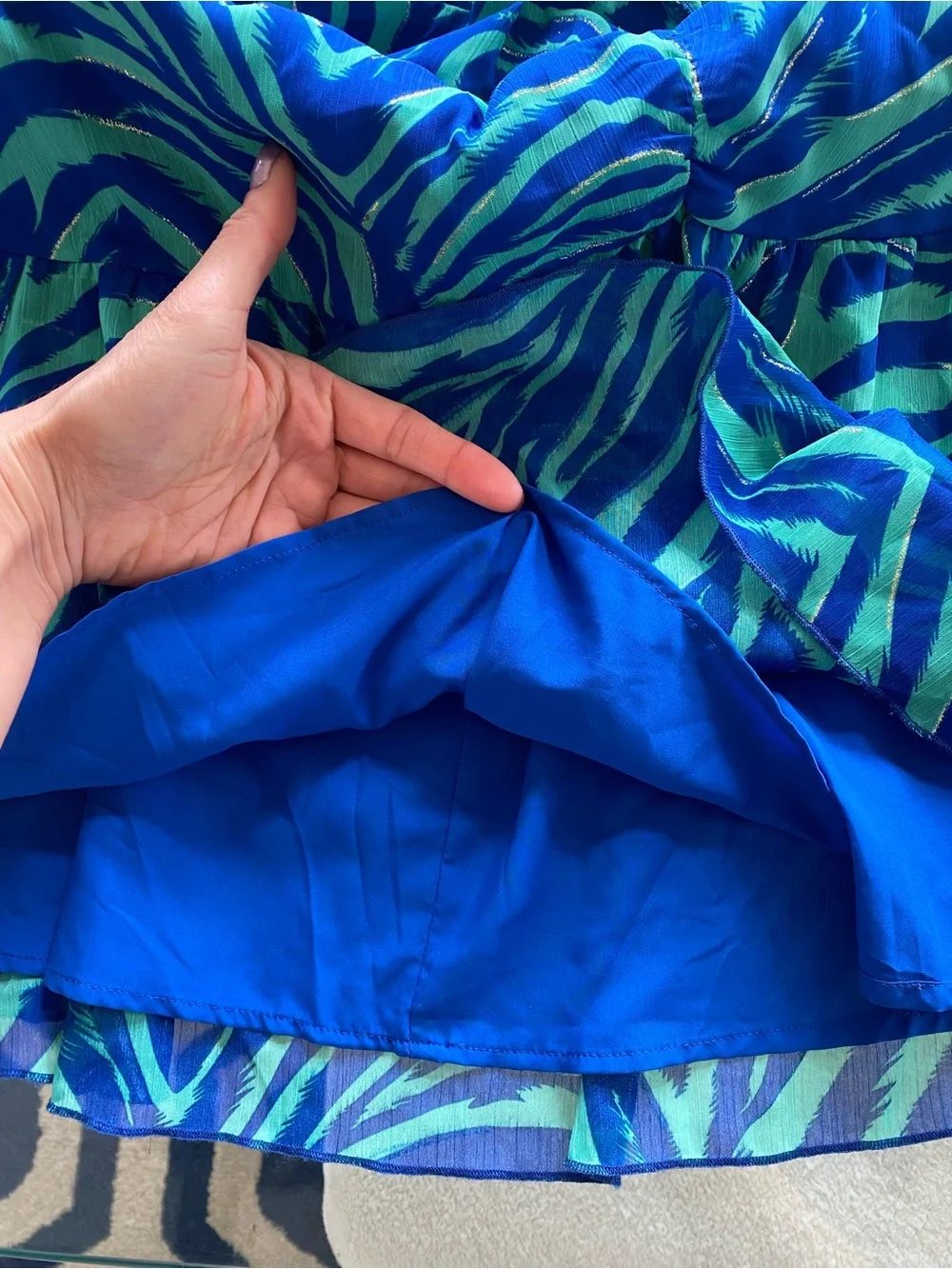 SAM EDELMAN Breezy Zebra Sleeveless Rouched Front Mini Dress in Blue & Mint! 🏝️